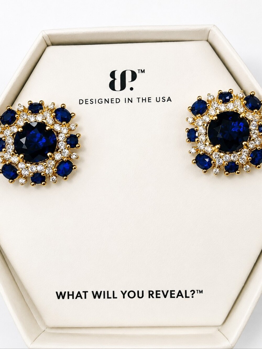 NWT Bomb Party  Lab-Created Sapphire Rose Gold Plated Stud Earrings .75"